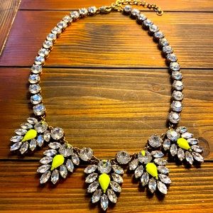 J Crew Bronze Neon Green Crystal Statemnt Necklace